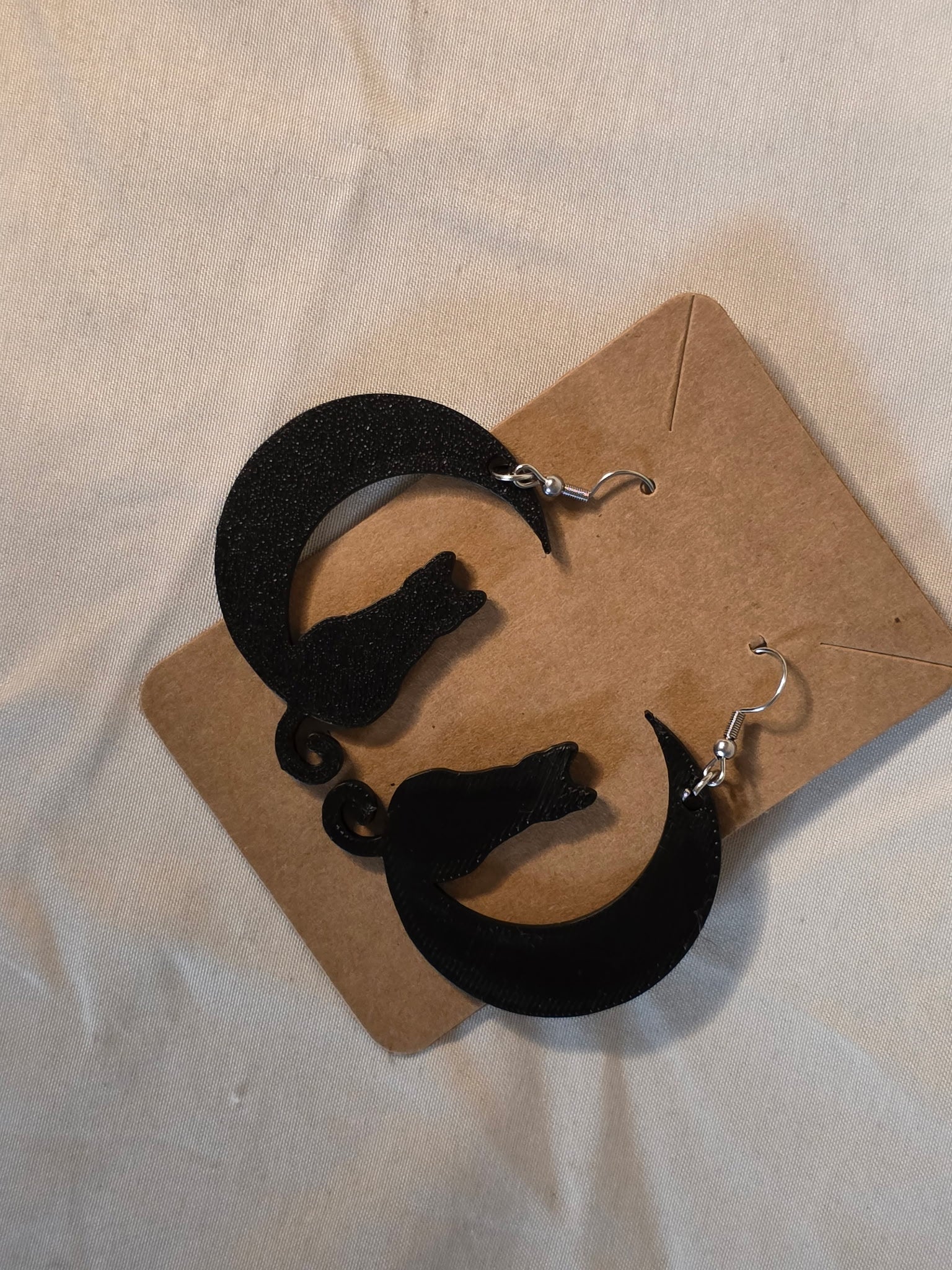 Cat Crescent Earrings - Halloween - 1.5 in